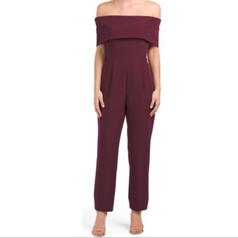 Elegant Off-Shoulder Burgundy Jumpsuit